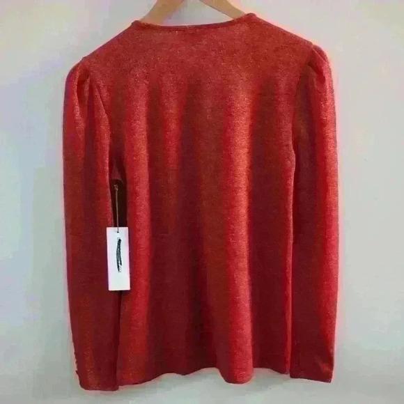 LIZ CLAIBORNE | Women's  Cabaret Red Gold Metallic Long Sleeved Shirt - Picture 4 of 4